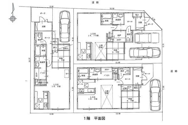 武庫之荘３丁目　１階配置・　平面図